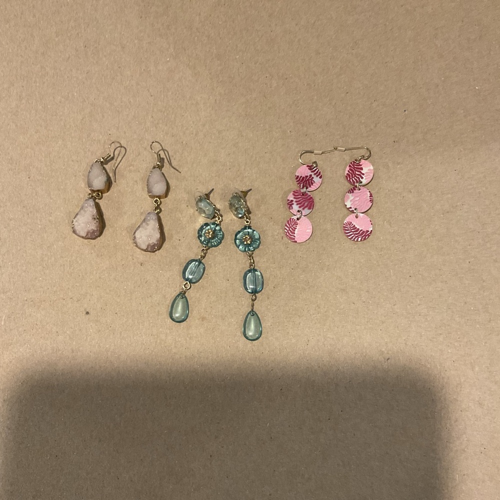 Elegant Pink and Blue Dangle Earrings Set